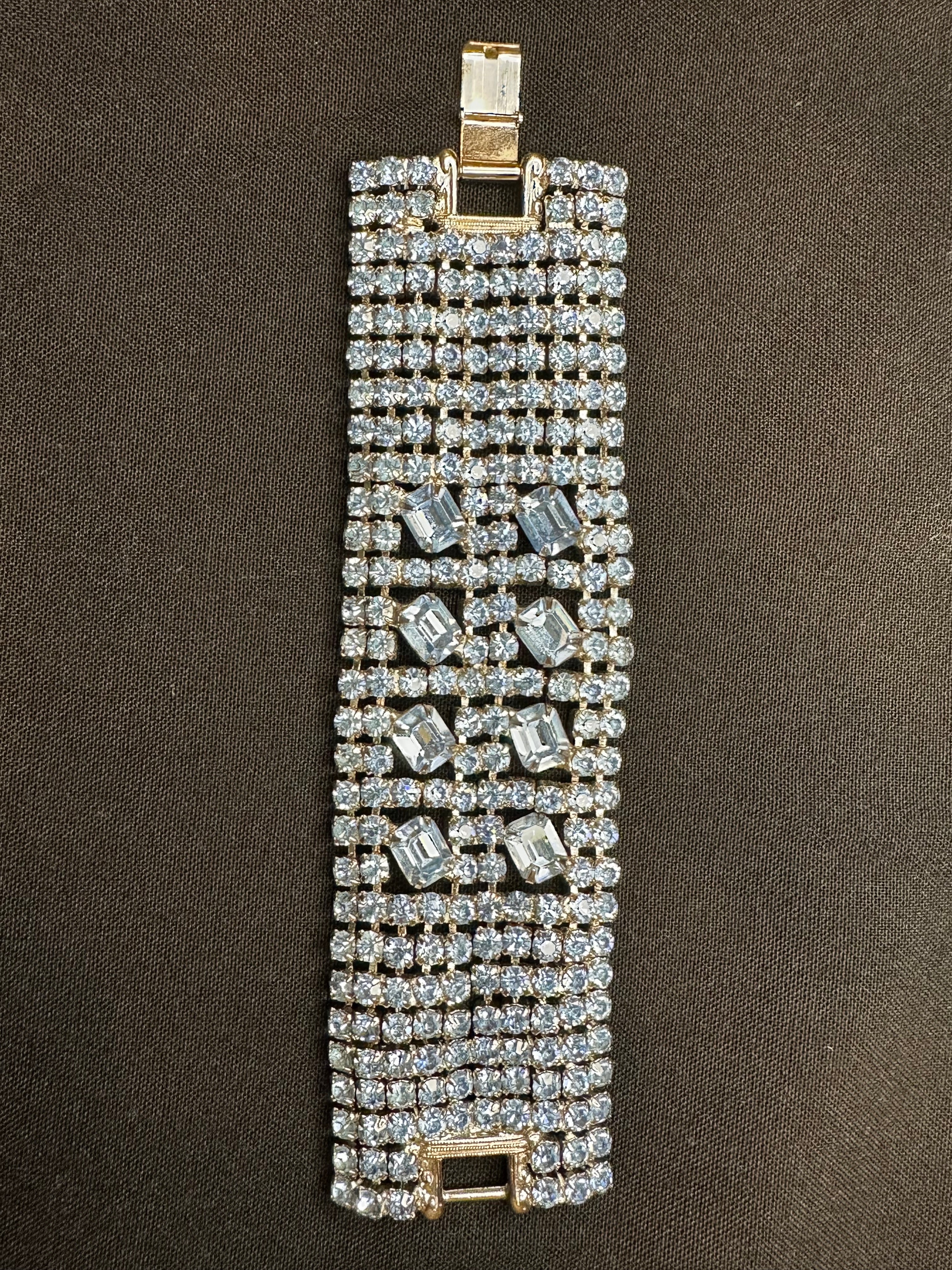 Vintage Ten Row Light Blue Rhinestone Bracelet