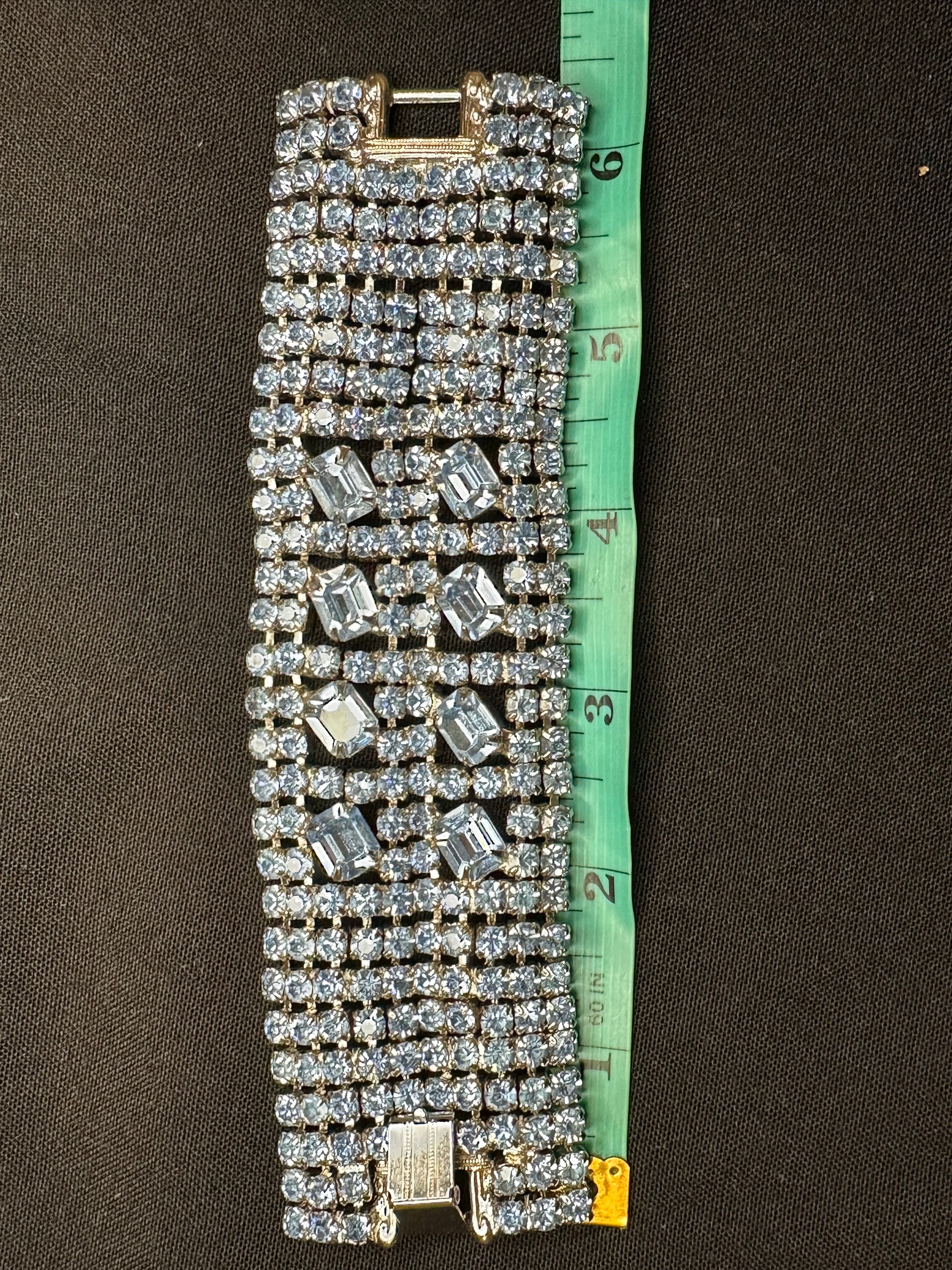 Vintage Ten Row Light Blue Rhinestone Bracelet